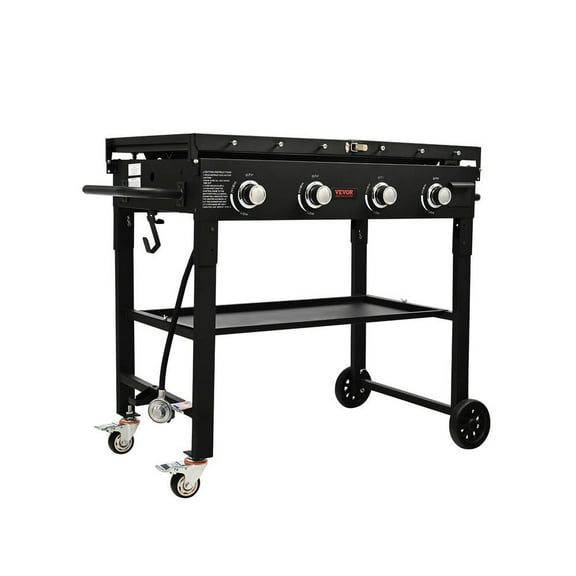 Kadyn 36" Burner Grill with Side Shelves, Steel LPG Gas Griddle, 4-Burners and 60,000 BTU, BBQ Grill for Outdoor, BBQ, Camping, Black