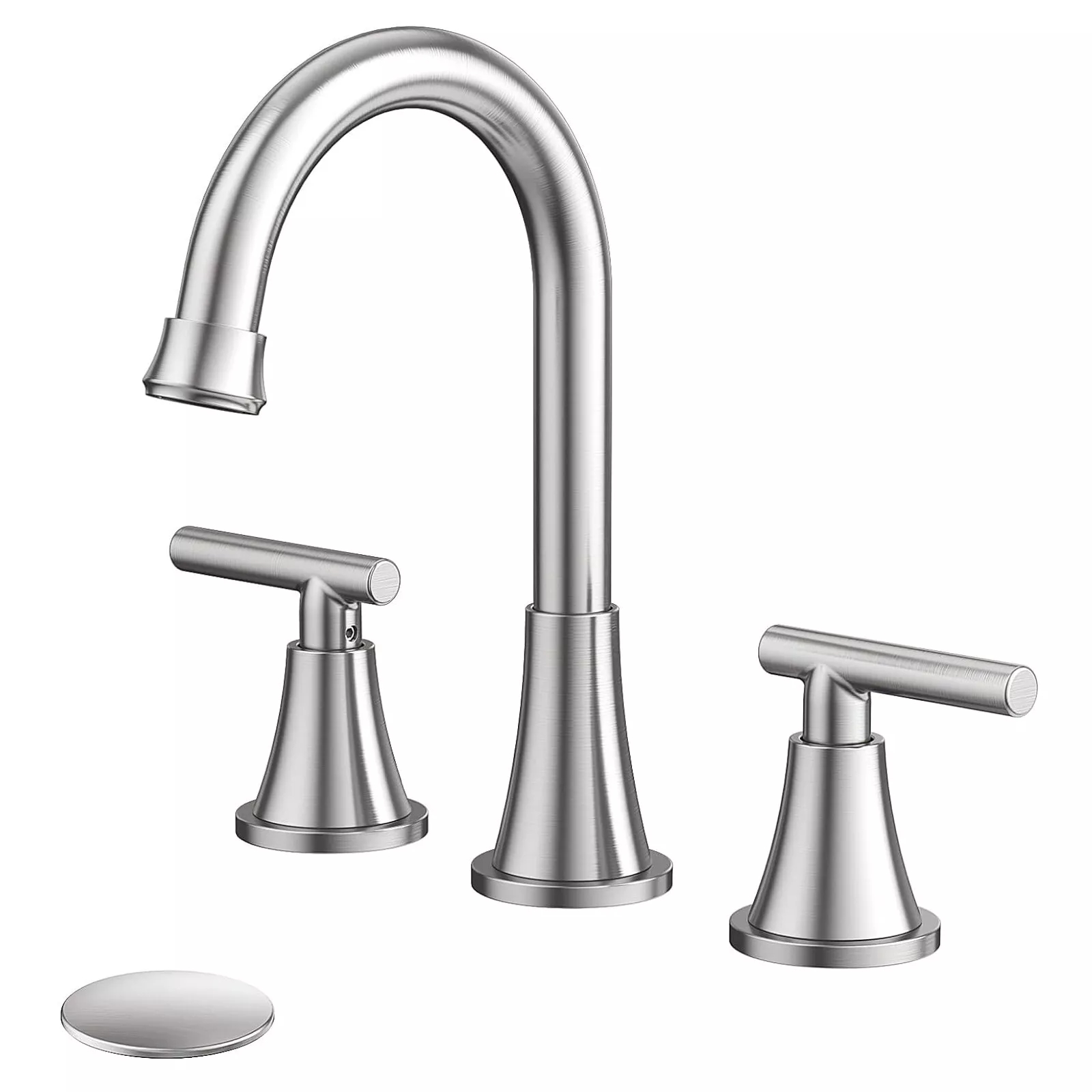 Bathroom Sink Faucet 3 Hole Brushed Nickel Widespread Basin Vanity Mixer w Drain