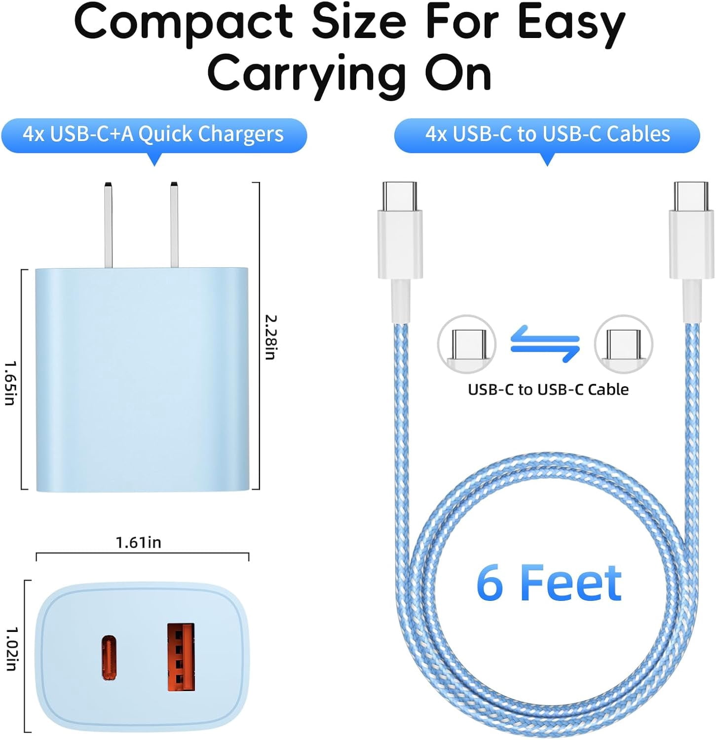 Fast Charger for iPhone 16 15, 4 Pack 20W Dual Port A/C Wall for iPhone Charger Block with 6FT USB C Fast Charging Cable Compatible for iPhone 16/15 Pro Max/Plus, for iPad Pro 12.9"/11" and iPad Air