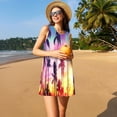 thumbnail image 3 of Picia Tropical Palm Tree at Sunset Print Women’s Sleeveless Midi Swing Dress – A-Line Pleated Tank Sundress, Comfortable and Flowy T-Shirt Dress, 3 of 7
