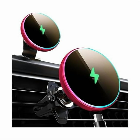 Saluqifa for Magsafe Car Mount Charger-15W Wireless Car Charger-Magnetic Car Phone Holder for Dash Air Vent-LED RGB HandsFree Car Mount Fast Car Charger for iPhone 16 15/14/13/12 Series RED