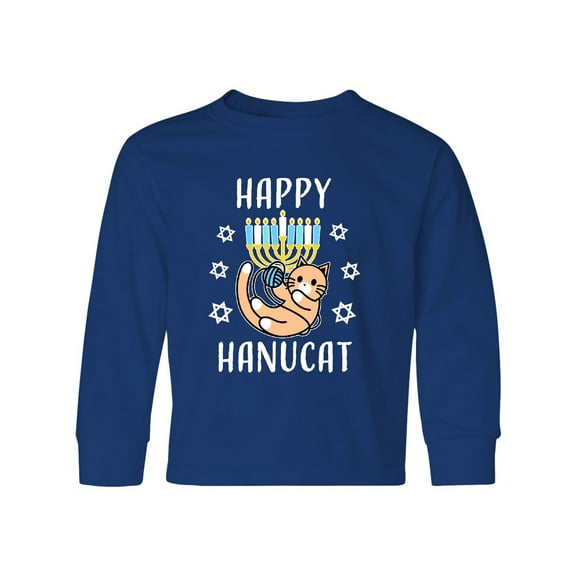 Inktastic Happy Hanucat with Menorah Long Sleeve Youth T-Shirt
