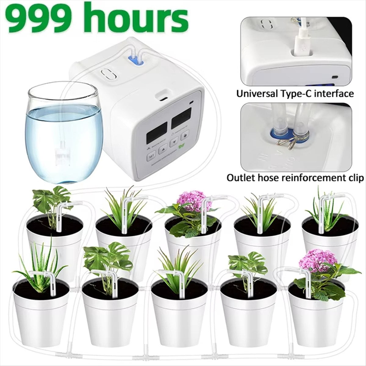 Intelligent Automatic Watering Device Timed Waterer Garden Terrace Drip Irrigation System for 10 Potted Plant Flower,1 x Smart Timer Watering Device,White