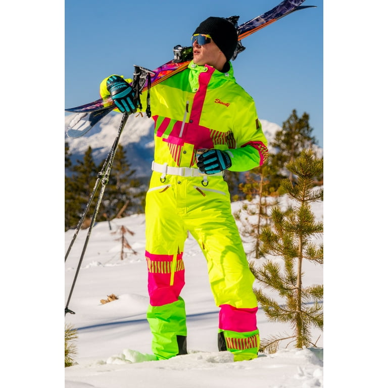 The Cat Track Fever - Shinesty Mens Neon Yellow Retro Ski