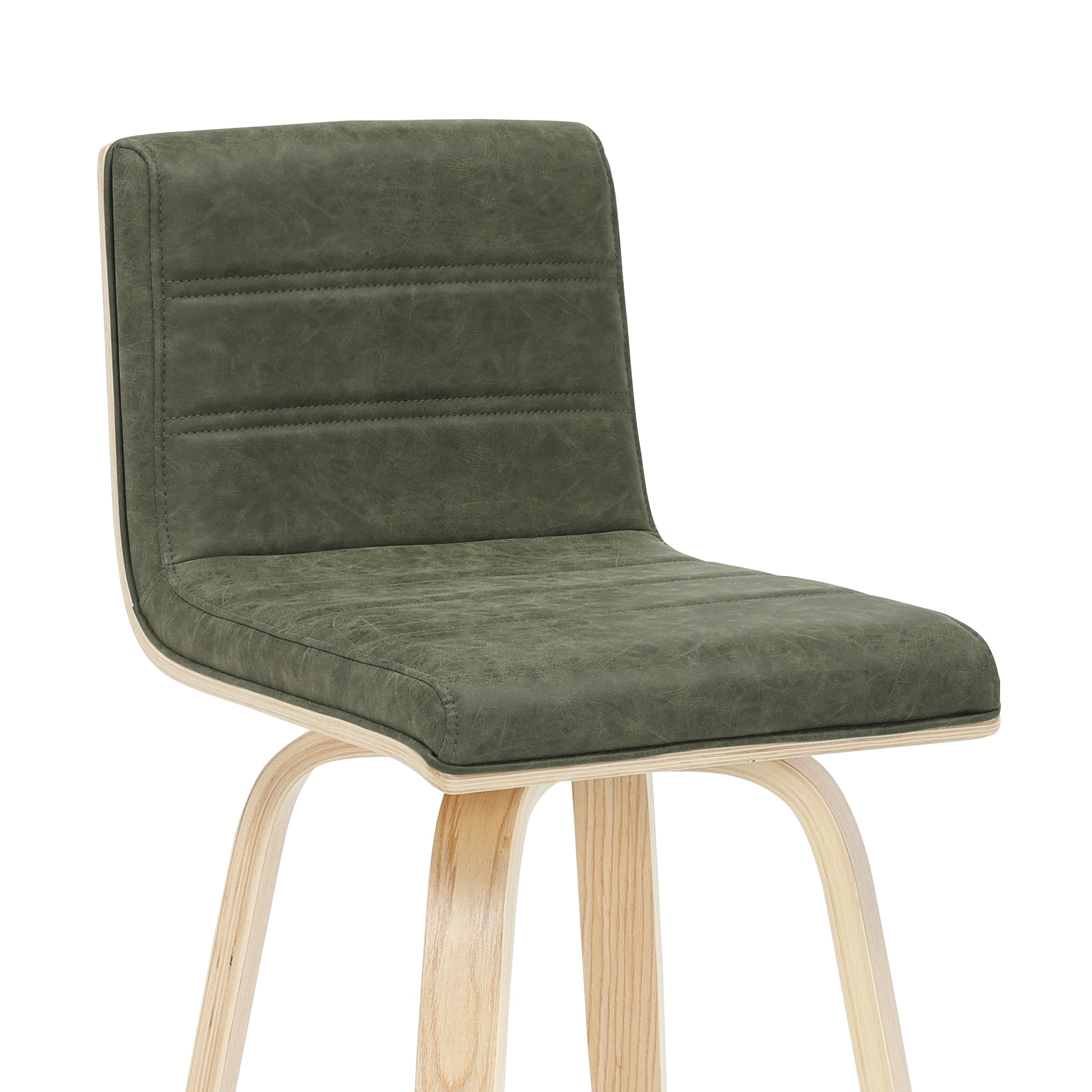 Vienna 35.5 in. H Swivel Counter Height Vintage Green Square Back Wood Bar Stool with Faux Leather Seat Set of 4