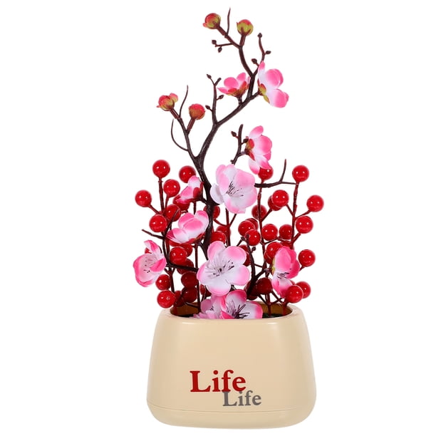 KAKOWELY Árbol de la fortuna artificial, fruta de escritorio, flor de ciruelo artificial en maceta, decoración en maceta