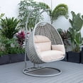 thumbnail image 3 of LeisureMod Mendoza Light Gray Wicker Hanging 2 Person Egg Swing Chair with Stand & Beige Cushions, 3 of 10