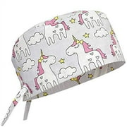 Scrub Cap Surgical Hat Unisex Animal Print Medical Uniform Unicorn (Grey)