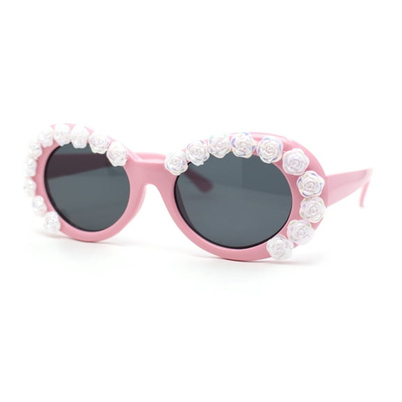 Womens Iridescent Rose Flower Stud Oval Mod Fashion Sunglasses Pink - Black