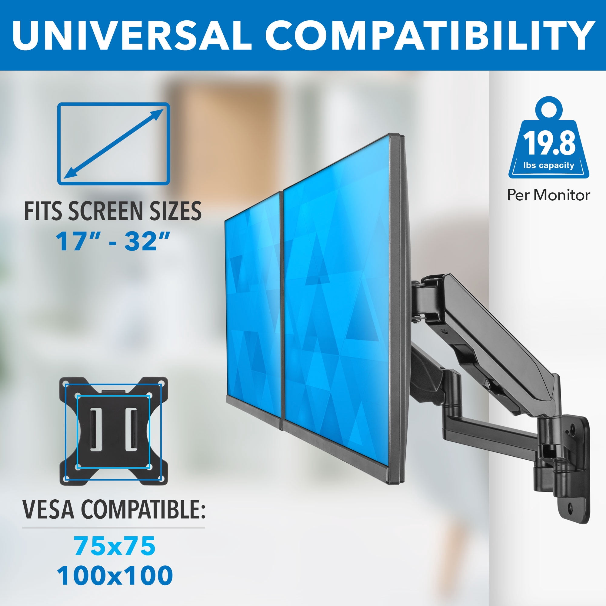 Mount-It! Dual Monitor Wall Mount | Fits 17-32 Inch Screens