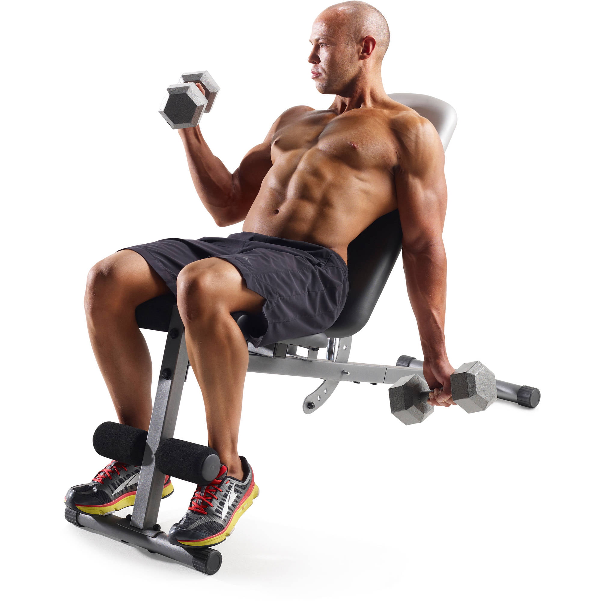What exercises can i do with a set of dumbbells and a small adjustable bench at home?