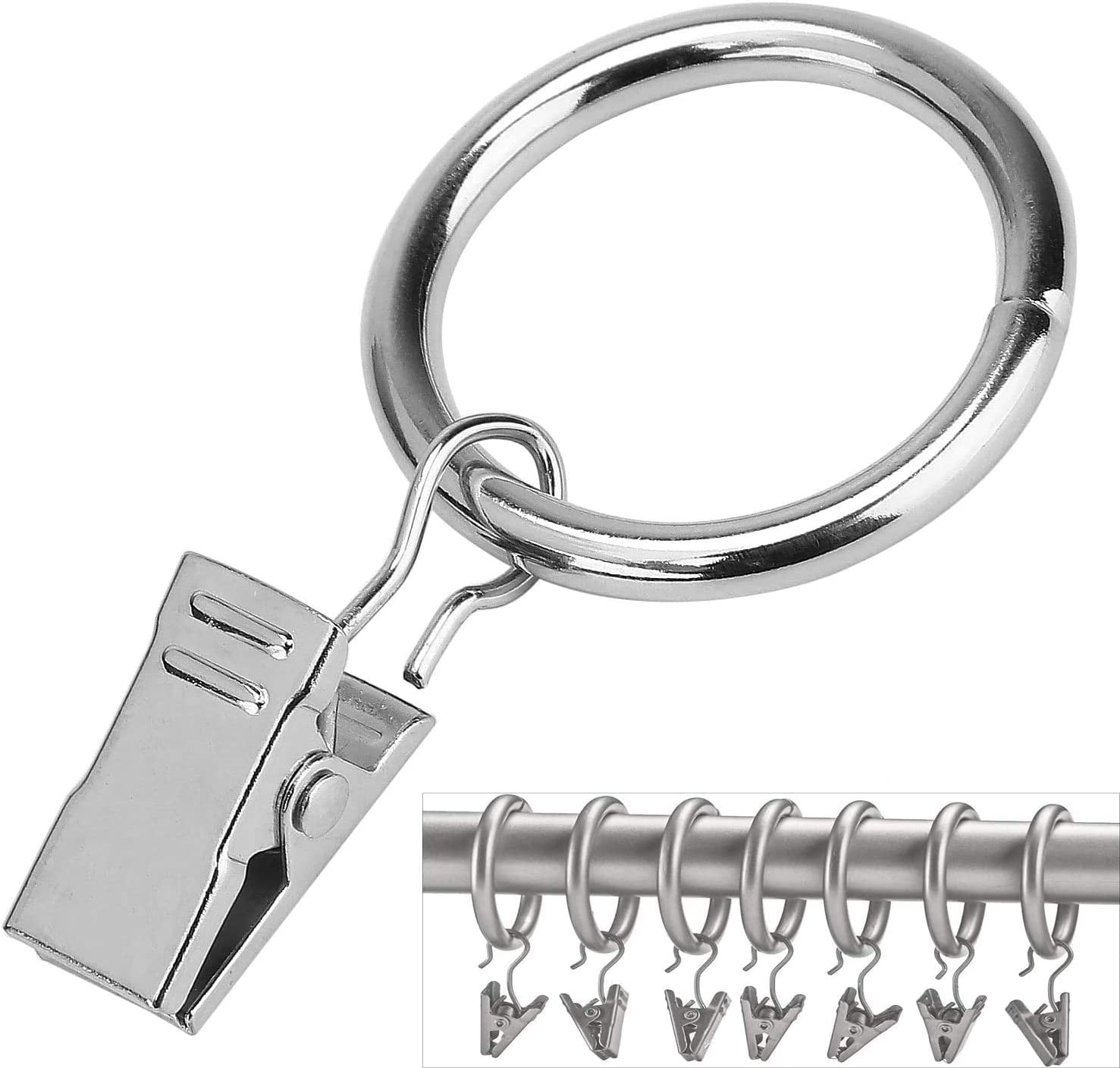 16pcs Stainless Steel Curtain Rings with Clips (Φ25mm) for Curtain ...