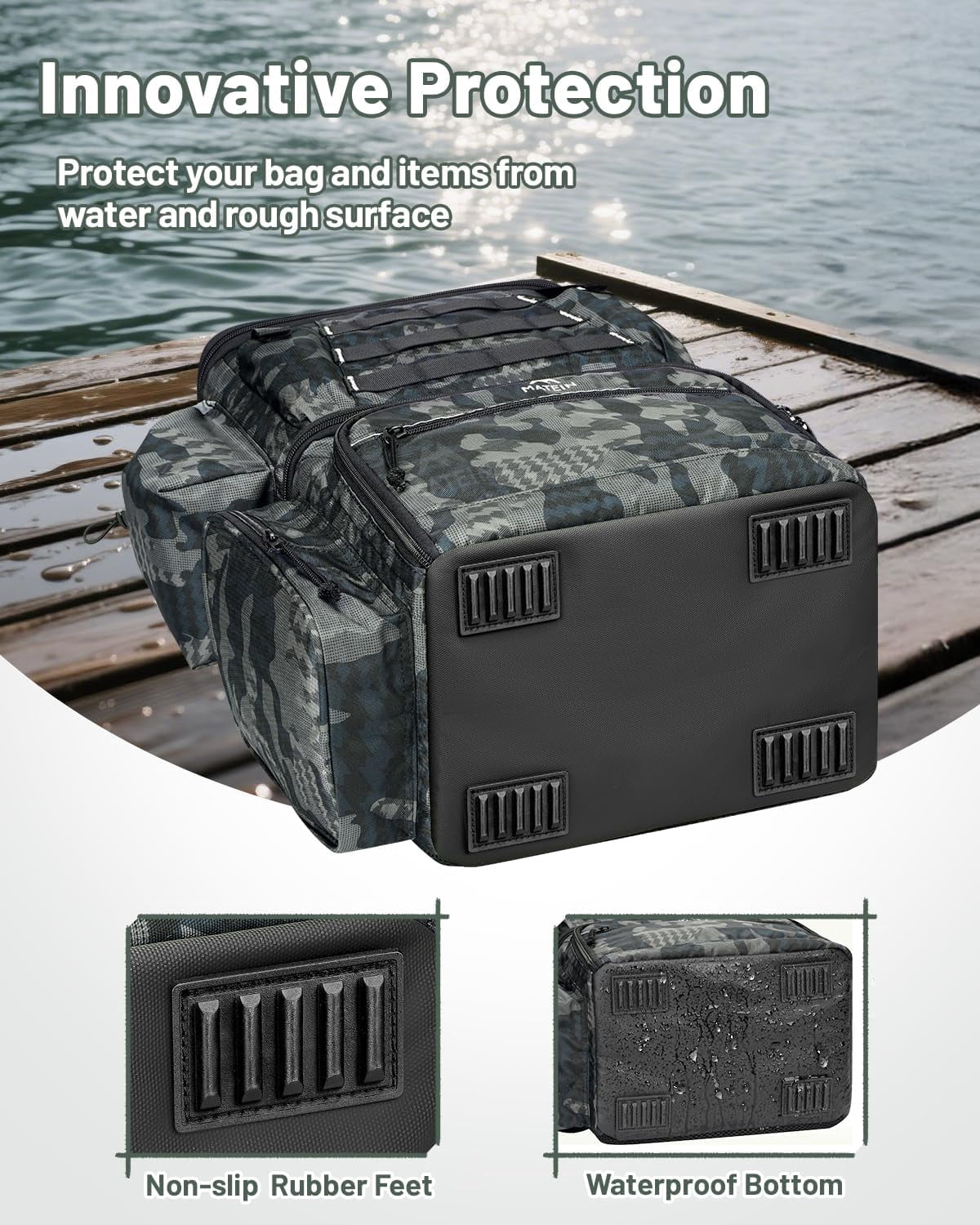 Matein Fishing Backpack with 4 Tackle Boxes, Water-Resistant Fishing Bag Store Fishing Gear and Equipment for Men