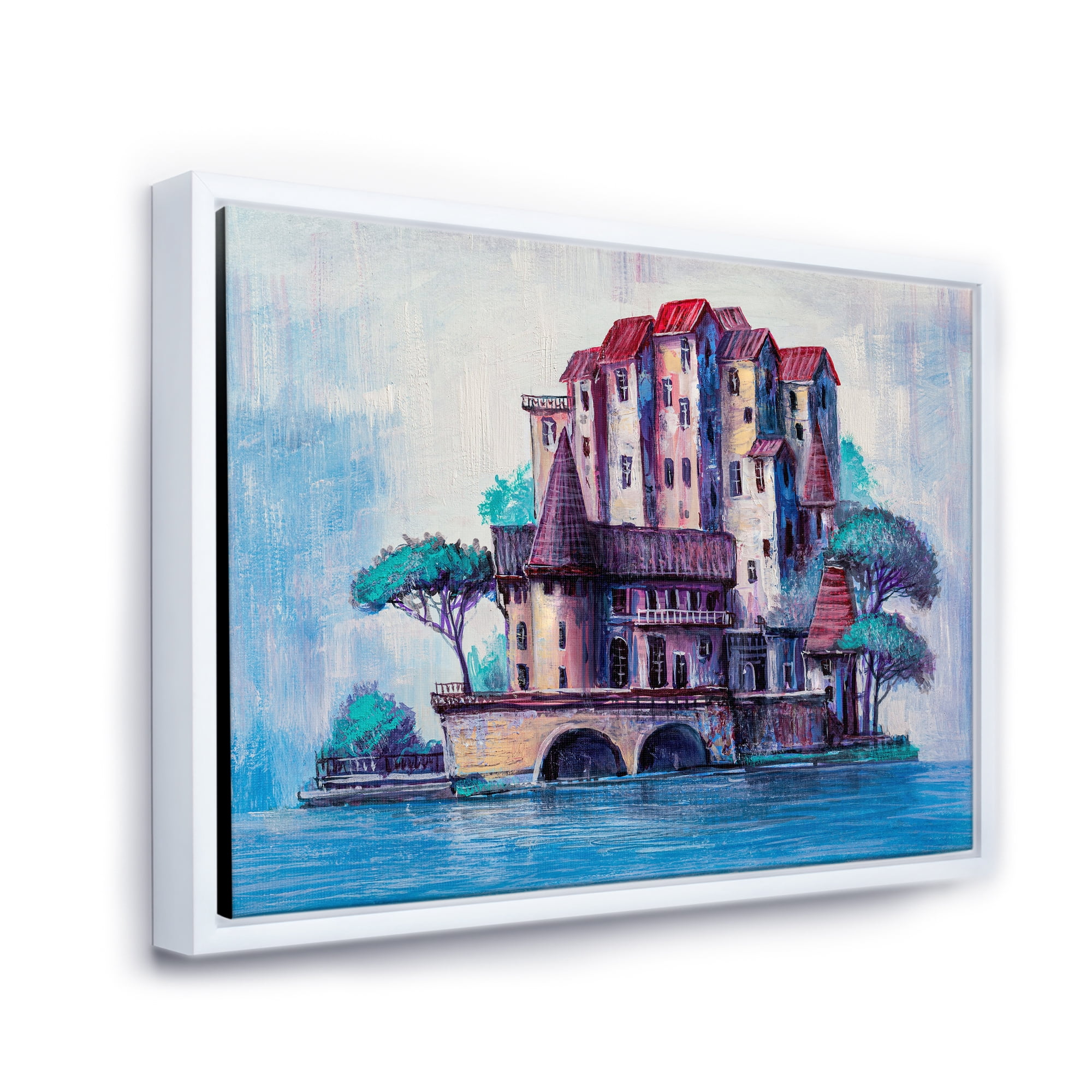 Designart 'Ancient City Skypscrapers By The Bridge' Traditional Framed Canvas Wall Art Print