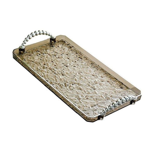 Bandeja rectangular para servir vasos de agua, organizador de tocador de baño para sala de estar Borde gris plateado.