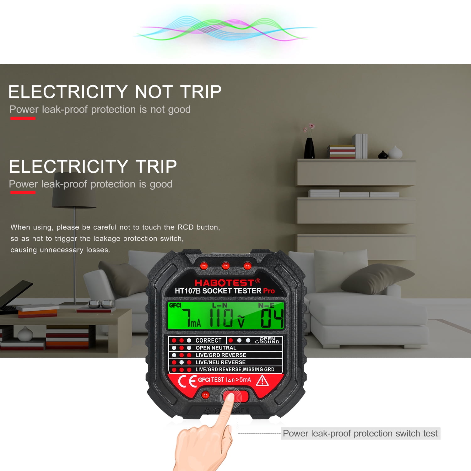 GFCI Outlet Tester with LCD Display, 3-Prong Receptacle Wiring Detector, Volt