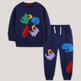 thumbnail image 2 of NOLDARES Toddler Baby Boy Fall Winter Clothes 2pcs Long Sleeve Sweatshirt Tops Elastic Waist Pants Set Funny Print Outfits Clothing(Blue,1-2 Y), 2 of 8