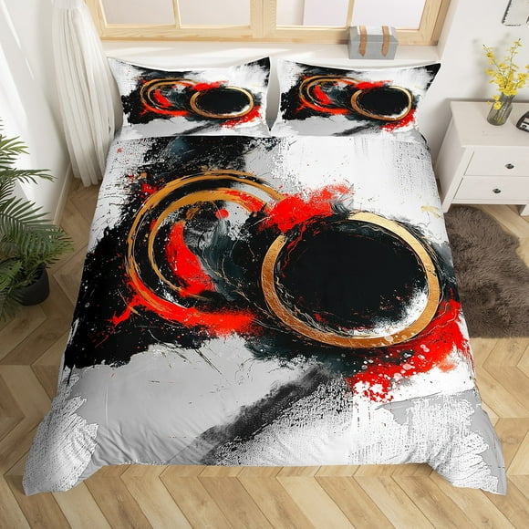 Erosebridal Black Gray Red Gold Comforter Cover, Ombre Oil Painting Bedding Lightweight 2-Piece (No Comforter)