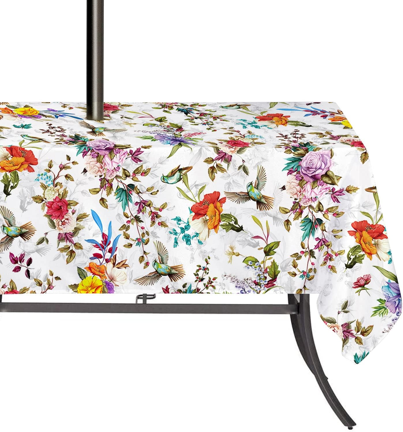 Outdoor Tablecloth with Umbrella Hole and Zipper Rectangle, Patio Table Cloth with Umbrella Hole