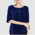 thumbnail image 5 of Blue Womens Blouses Sequin 3/4 Sleeve Tops for Women Trendy Spring Summer Glitter Blouses Crew Neck Fashion Sparkly Shirts Ladies Tops and Blouses, 5 of 5