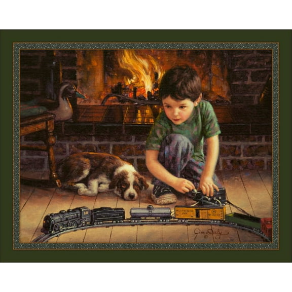 Trains "The Engineer" Panel Cotton Fabric