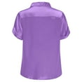 thumbnail image 4 of Qulqfy Blouses for Women Business Casual Silk Cowl Neck Purple Satin T-Shirt Short Sleeve Collared Shirt Women Tops L, 4 of 8