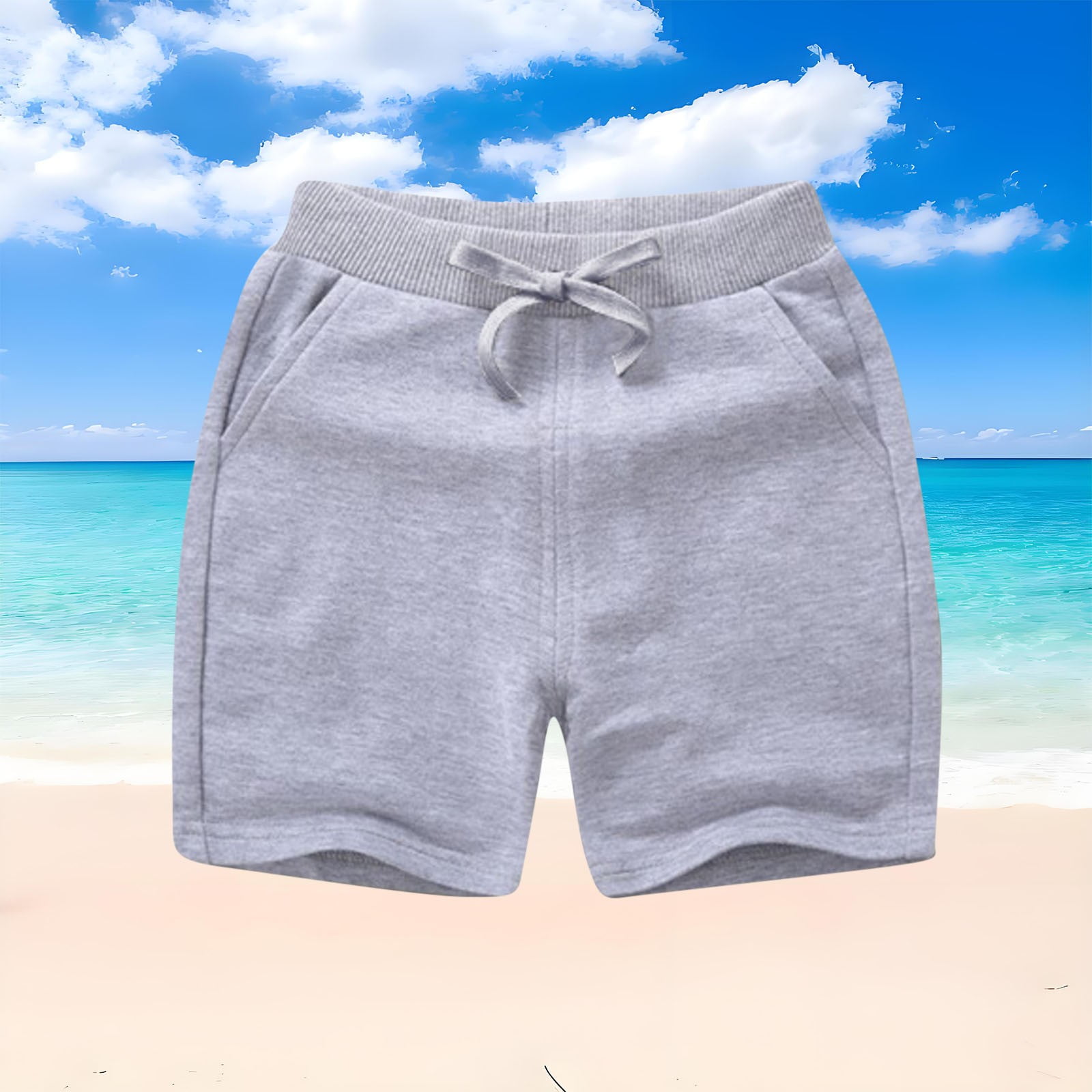 CYRBOKO Summer Shorts for Boys Cotton Loose Solid Color Elastic Waist Shorts with Pockets Gray Size 11-12T
