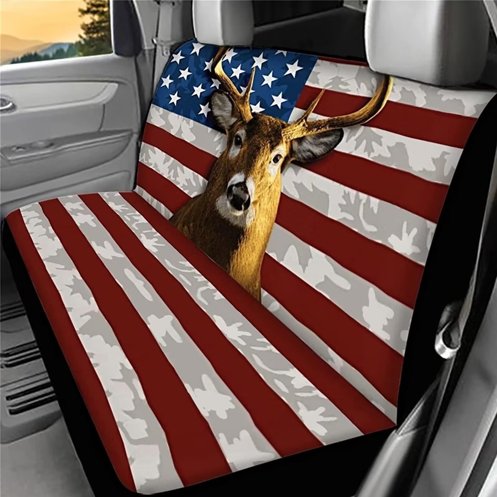 Binienty Camo Deer Car Seat Covers for Women American Flag Bench Seat