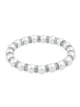 Bling Jewelry - Light Pink Simulated Pearl Stackable Strand Stretch Bracelet  for Women White Crystal Rondelle Spacer Silver Plated Brass - Walmart.com -  Walmart.com
