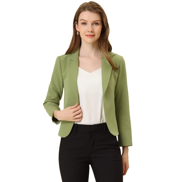 INSPIRE CHIC Chaqueta abierta de la chaqueta del traje de la cosecha del trabajo de la oficina del frente de las mujeres Aguacate Verde-Sólido XL