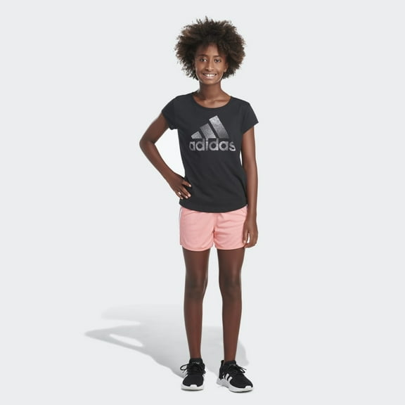 Adidas Girls' Big Elastic Waistband 3 Stripe Mesh Short, Acid Red, Medium (10/12)