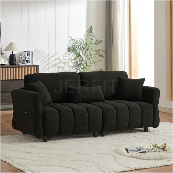 JERFIT Convertible Floor Sofa Bed with Pillows, Multifunctional Folding Sleeper, Plush Teddy Fabric, No Assembly Required, Burgundy