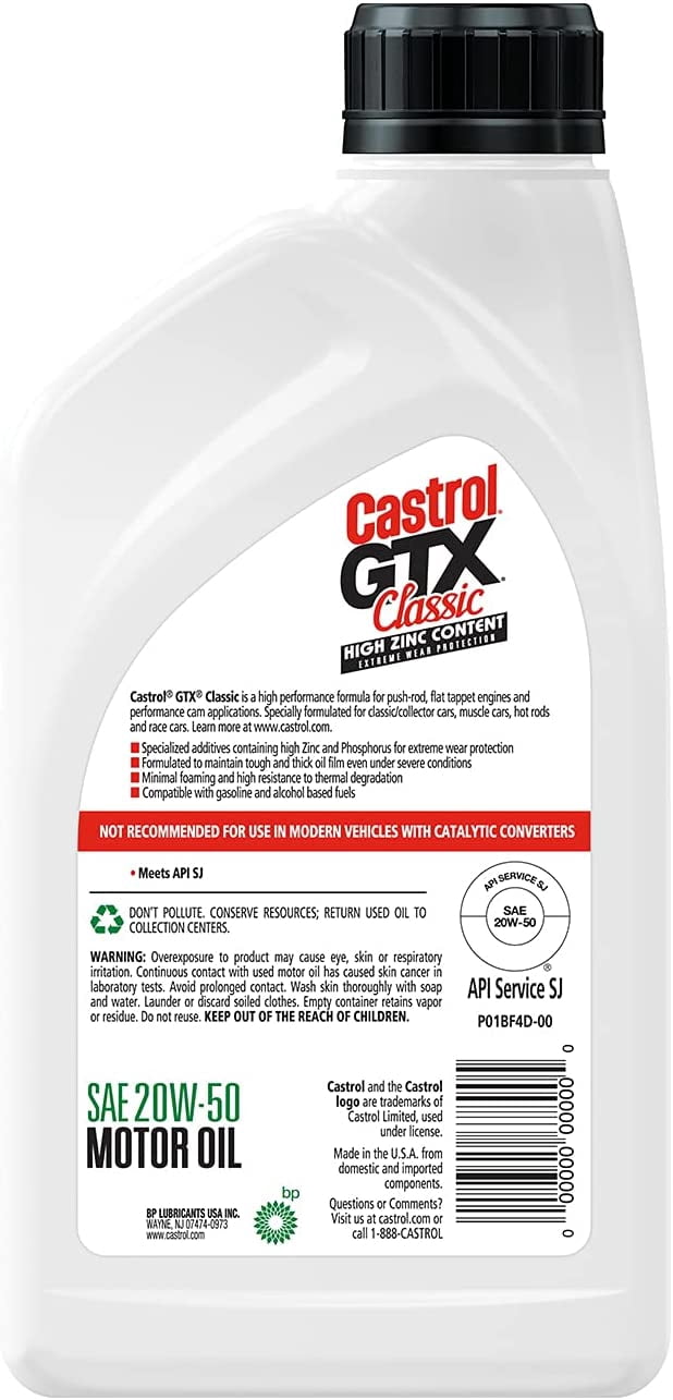 Castrol GTX Classic 20W-50 Conventional Motor Oil, 1 Quart, Case of 6