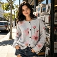 thumbnail image 6 of Uaswgudfs Women's Pink Floral Printed Knit Cardigan, Long Sleeve Button-Front Crew Neck Casual Fashion Outerwear - Spring Summer Trendy Sweater Pink S, 6 of 6