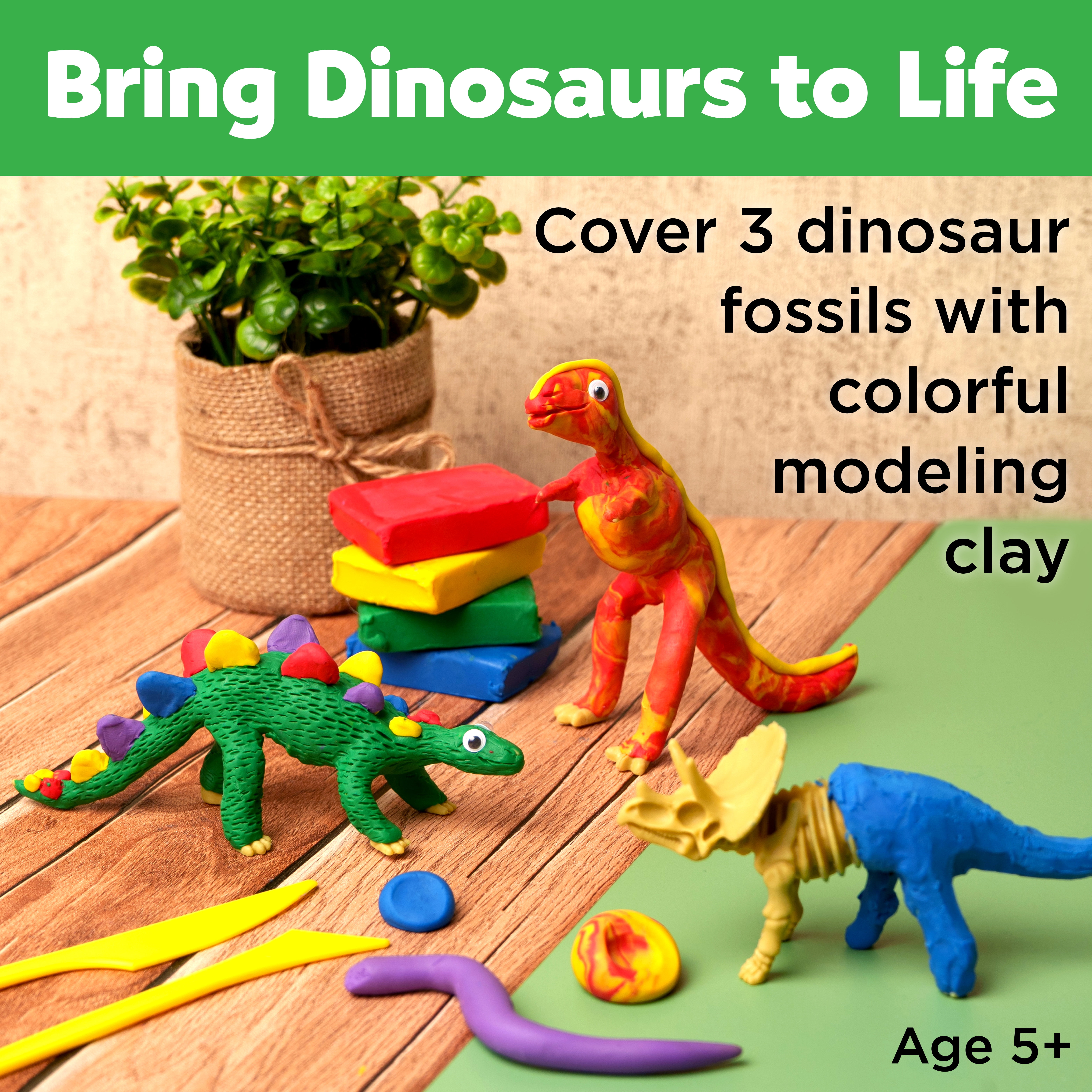 Creativity for Kids Create with Clay Dinosaurs: Craft 3 Dinosaurs for Kids, Dinosaur Toys for Ages 5-8+