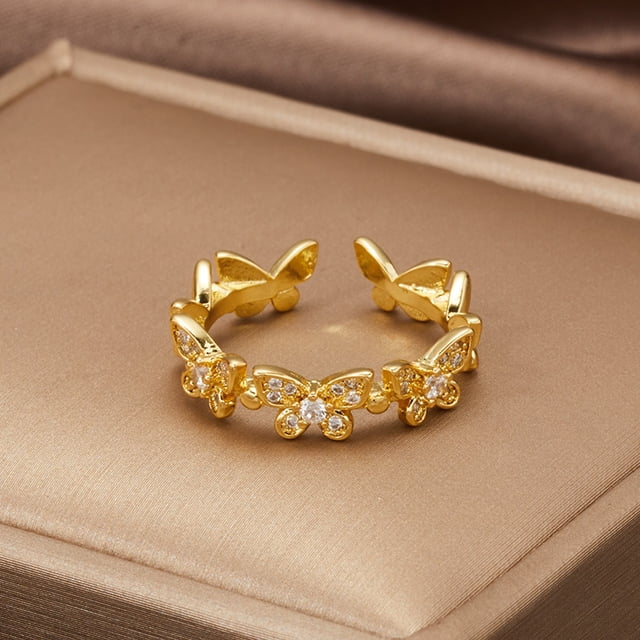 Nuevos anillos de mariposa a la moda, hojas de Zirconia cúbica brillante, anillo de dedo ajustable geométrico, regalos de joyería delicada minimalista para niñas Deng Xun unisex