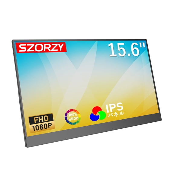 Szorzy 15.6” Portable Monitor, FHD 1080P IPS Display, 100% sRGB, 300-nit High Brightness, Lightweight Thin USB-C Mobile Screen, Mini HDMI, Plug-and-Play for Laptop/Phone/Switch/PS5