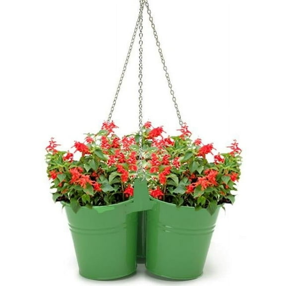 Houston International Trading 8117E SA Enameled Galvanized Hanging 3 Planter Unit for 5.5 in. Plants, Sage