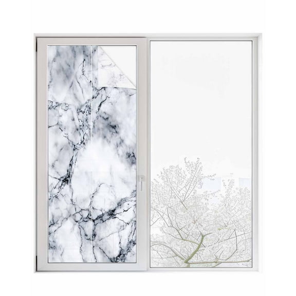 Window Privacy Film Marble Stained Glass Window Film Decorative Sun Block Window Cover Grey Blue Modern Scenery Rock Cave Crack Window Clings Static Adhesive Sticker for Bathroom 29.5"x78.7"