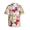 thumbnail image 3 of Xecao Butterflies and Vintage print Hawaiian shirt - a stylish short-sleeve button-down for men, perfect for casual beach and tropical outings., 3 of 9