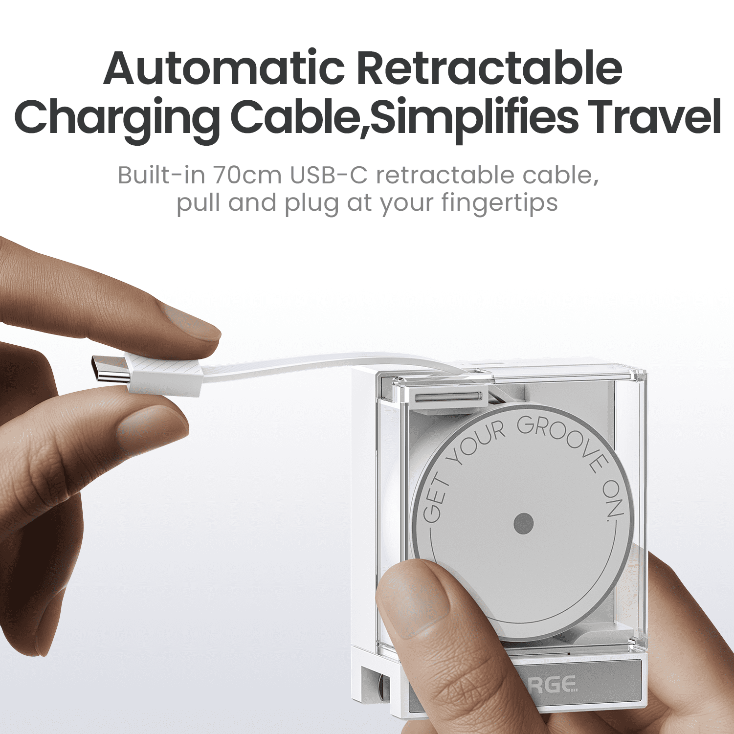 SHARGE Retractable 65W USB C Charger, GaN Power Wall Charger with Retractable Cable, 2 Devices PD Fast Charging for Laptops, Phones,Pads Black