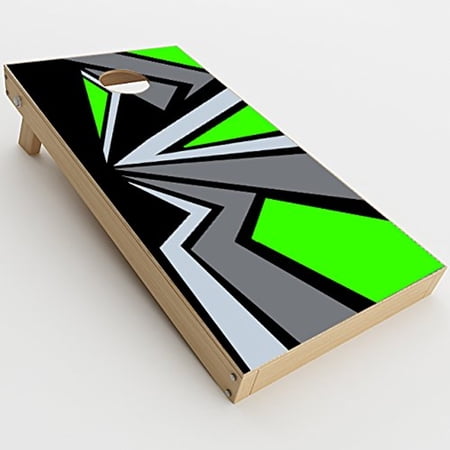Skin Decal Vinyl Wrap for Cornhole Outdoor Board Game Bag Toss (2 x Pcs. skins only) / Triangle Pattern Green Grey