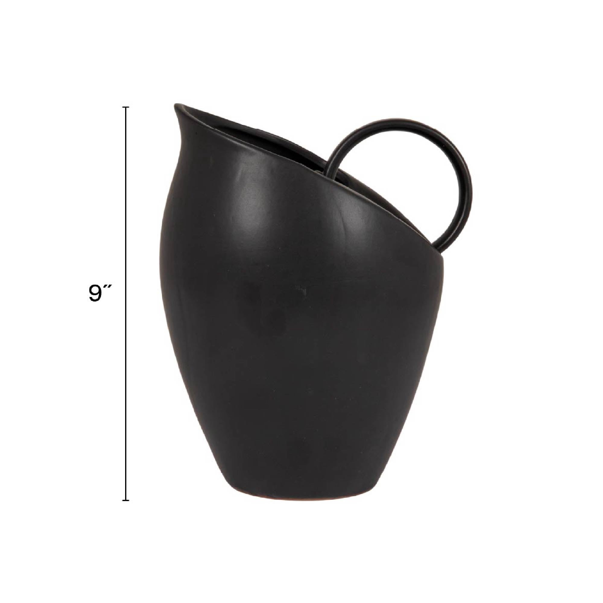 Bloomingville 82-Ounce Textured Stoneware Pitcher with Reactive Glaze, Matte Black
