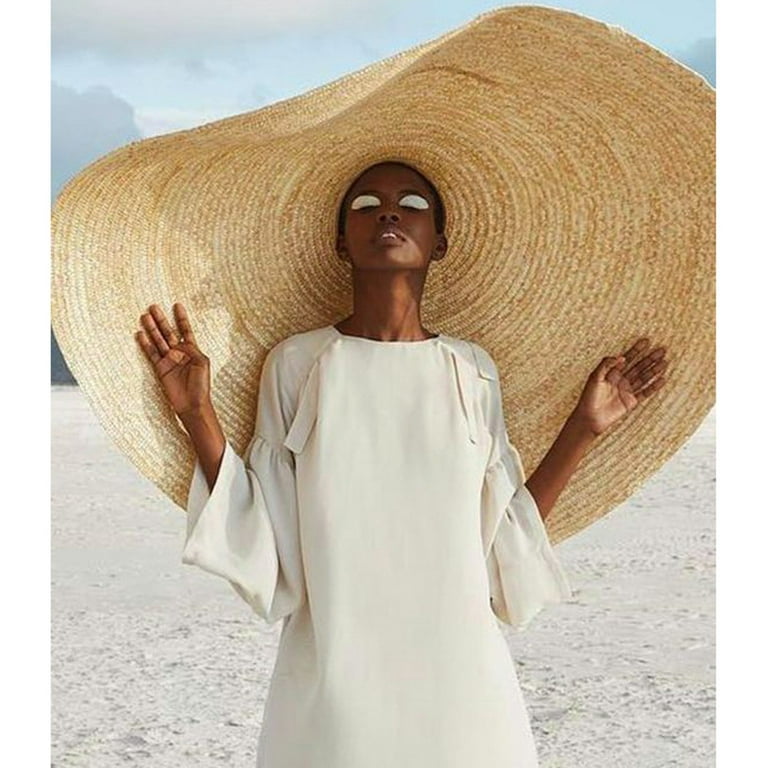 Yyeselk Oversized Straw Hat Large Brim Sun Hat Beach Cap Big Foldable Floppy Sunshade Hats for Women Girls Travel, Women's, Size: One size, Brown