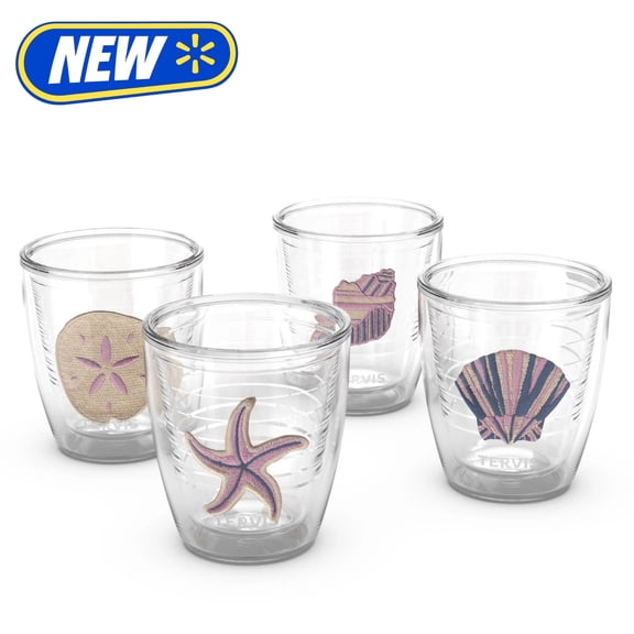 Tervis Beachcomber Collection Made in Double Walled Insulated Tumbler Travel Cup Keeps Drinks Cold & Hot, 12oz - 4pk, Assorted