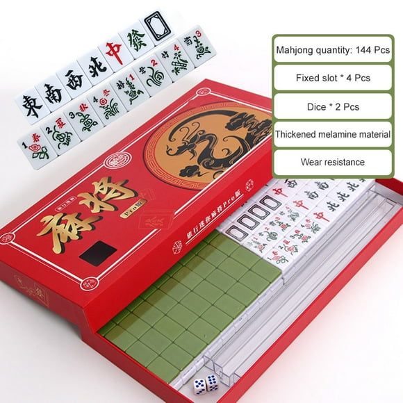 Portable Mini Mahjong Set Fall-Resistant Logical Thinking Exercise Puzzle Board Game Chess and Cards Gift for Friends Family Forest Green