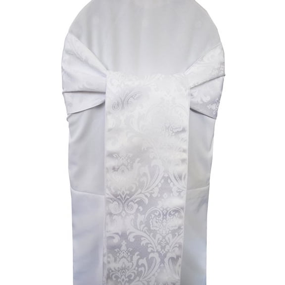 Wedding Linens Inc. (10 pcs) 7.5'' x 108" Jacquard Damask Polyester Chair Sashes - White