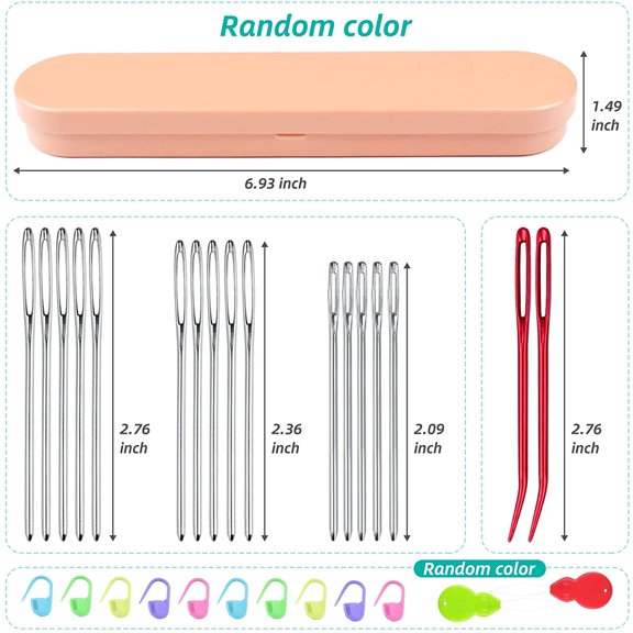 TheGreenth(30pcs) Stainless Steel Yarn Knitting Wool Large-Eye Blunt Sewing Needles(3size, Each 5), Large Eye Sewing Bent Tapestry Needles, with Storage Box and Needle Threader