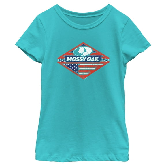 Girl's Mossy Oak Patriotic Forest Logo Graphic Tee Tahiti Blue Large