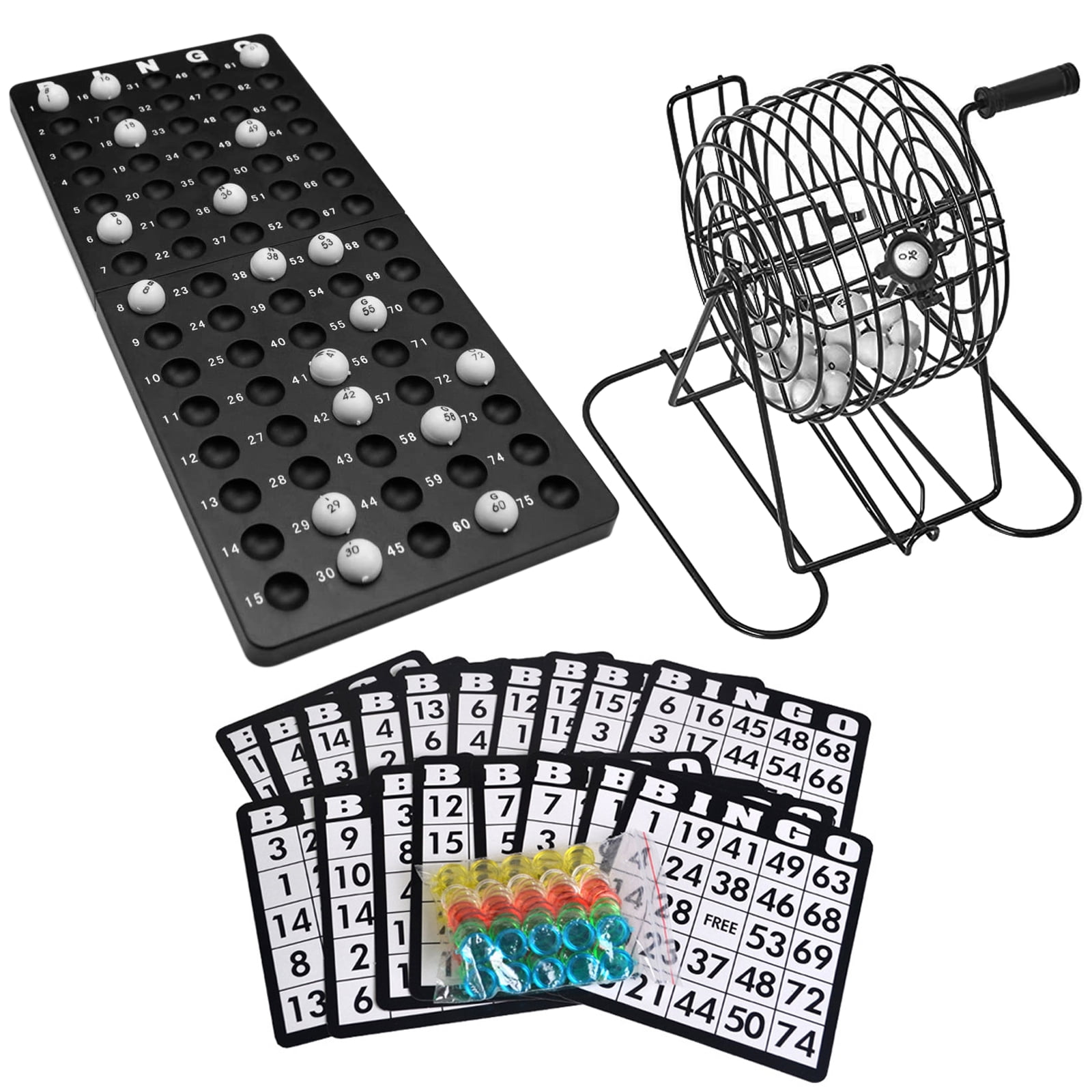 Traditional Bingo Set Wire Cage Bingo Ball Lotto Game Party Card Marker Ticket 